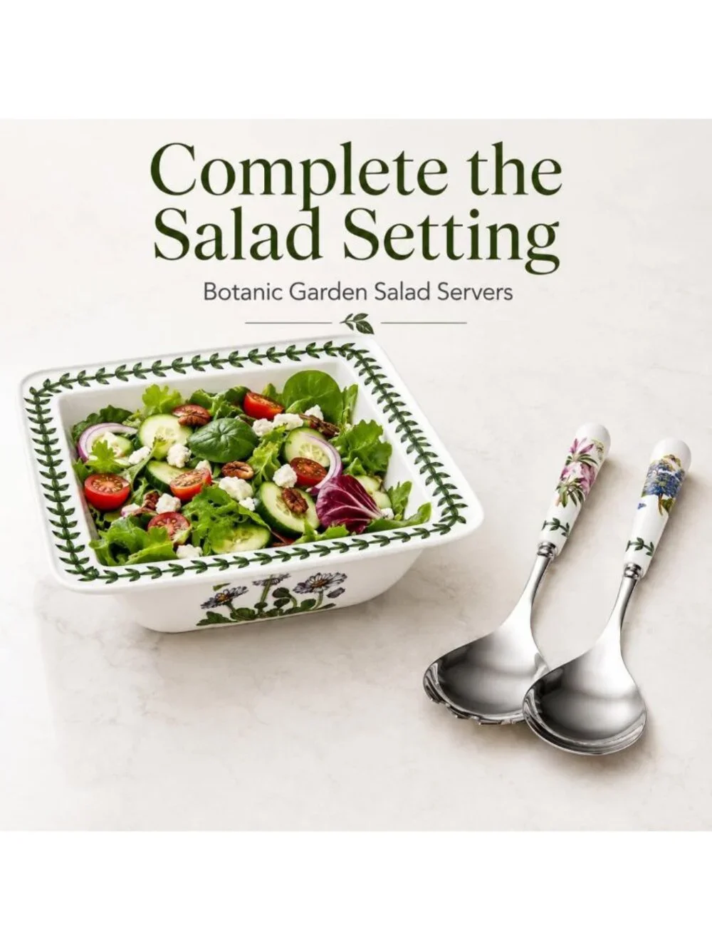 8.5” Square Salad Bowl - Vintage Floral Design, Perfect for Entertaining & Decor